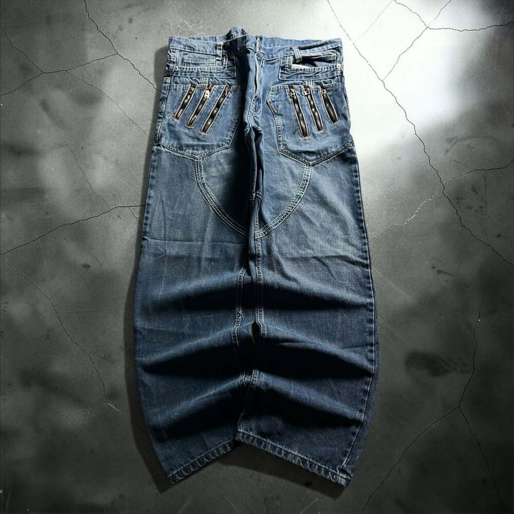 Red Ape Y2K Euro Baggy Denim Jeans with Zipper Pocket Detail